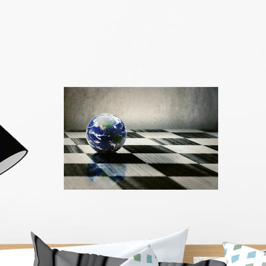 world earth on a chessboard isolated on grey wall background Wall Mural