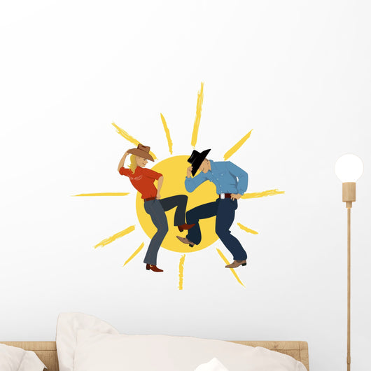 Cowboys dancing with a sun on the background Wall Decal
