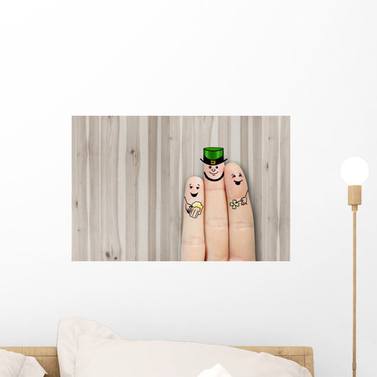 Conceptual finger art. friends are embracing and drinking beer. Wall Mural