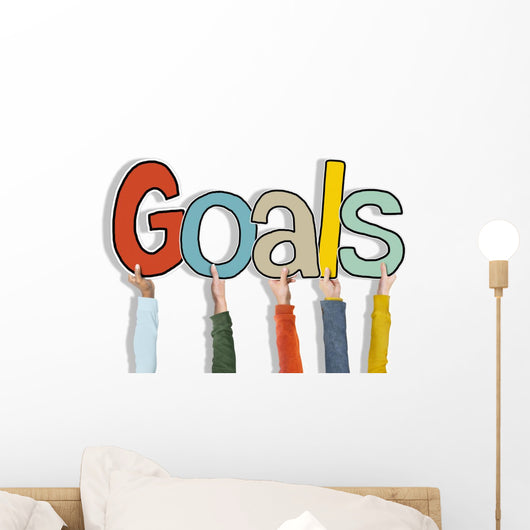 Group of Hands Holding Word Goals Concept Wall Decal