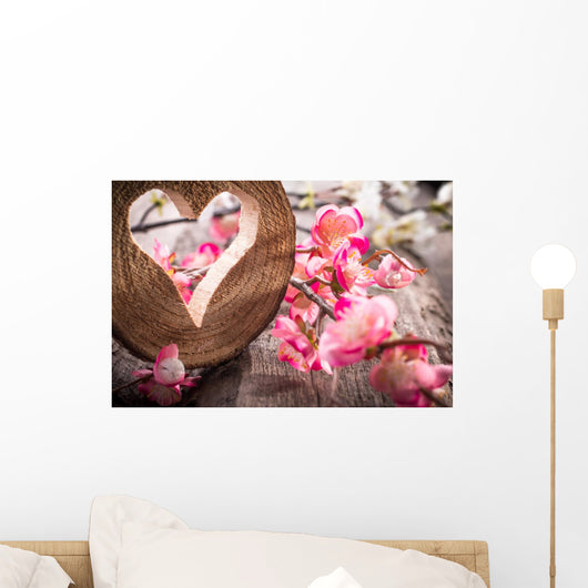 Light heart on rustic wooden background Wall Mural