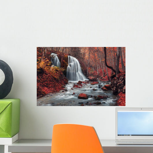 autumn waterfall forest Wall Mural
