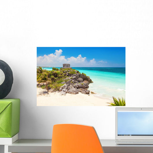 God of Winds Temple on turquoise Caribbean sea. Tulum, Mexico Wall Mural