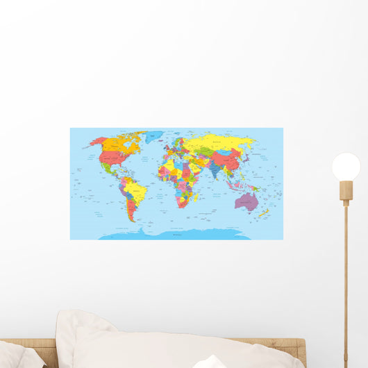 World map with countries, country and city names Wall Mural