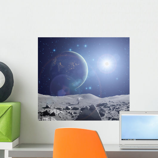 Astronaut walking on a outer-space planet. Wall Mural