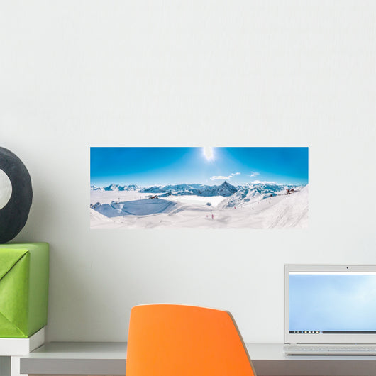 Panorama of Mountain Range Landscape at Meribel in French Alps. Wall Mural