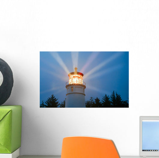 Lighthouse Beams Illumination Into Rain Storm Maritime Nautical Wall Mural