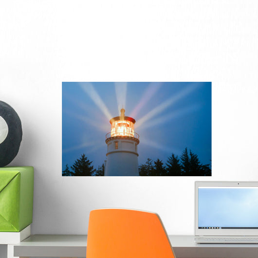 Lighthouse Beams Illumination Into Rain Storm Maritime Nautical Wall Mural