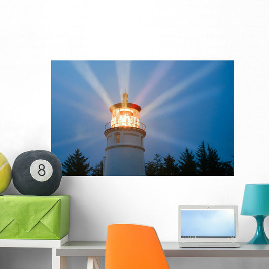 Lighthouse Beams Illumination Into Rain Storm Maritime Nautical Wall Mural