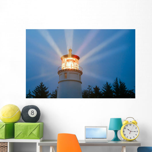 Lighthouse Beams Illumination Into Rain Storm Maritime Nautical Wall Mural