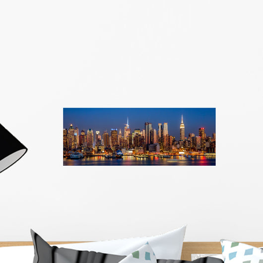 New York City Manhattan midtown buildings skyline night Wall Mural