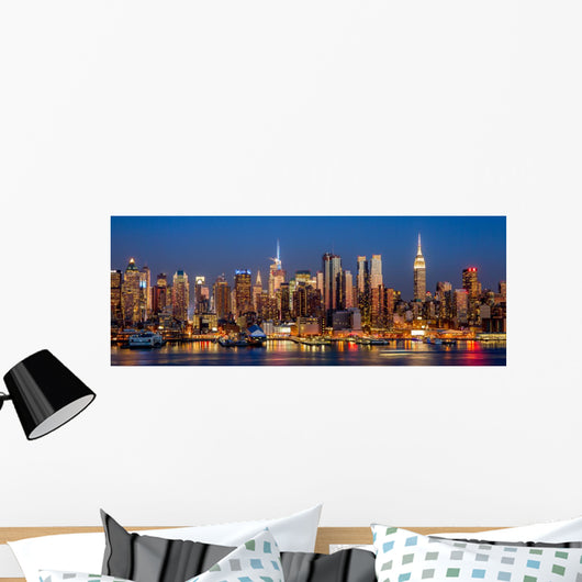 New York City Manhattan midtown buildings skyline night Wall Mural