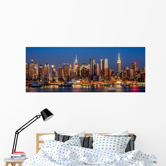 New York City Manhattan midtown buildings skyline night Wall Mural