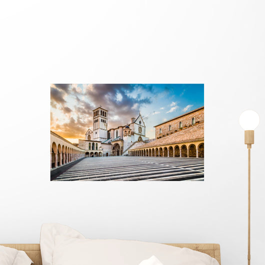 Basilica of St. Francis of Assisi at sunset, Assisi, Italy Wall Mural
