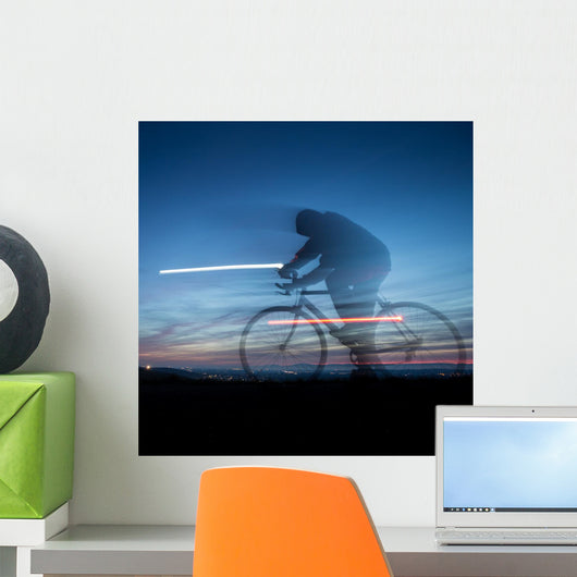 Cyclist Motion Blur Blue Wall Decal