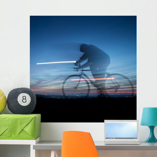 Cyclist Motion Blur Blue Wall Decal