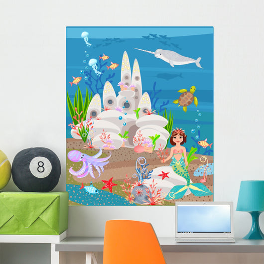 Mermaid and Underwater Castle Wall Decal