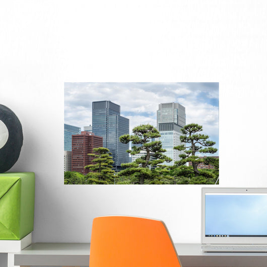 Skyscrapers and Japanese Garden Wall Decal