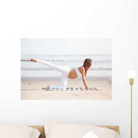 Pregnancy Yoga Workout Beach Wall Decal Design 2