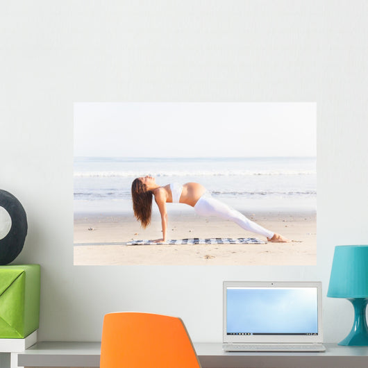 Pregnancy Yoga Workout Beach Wall Decal Design 1