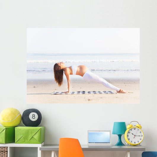 Pregnancy Yoga Workout Beach Wall Decal Design 1