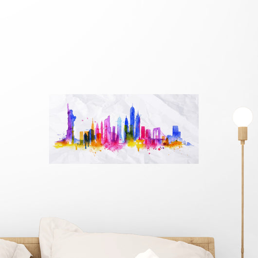 Silhouette Overlay City New Wall Decal Panoramic Wall Decal