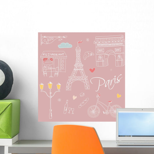 Paris Symbols Postcard Hand Wall Decal