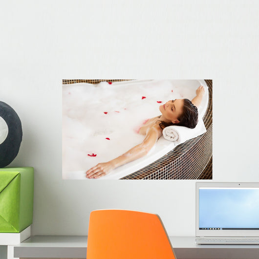 Woman Relaxing Bubble Bath Wall Decal Design 2