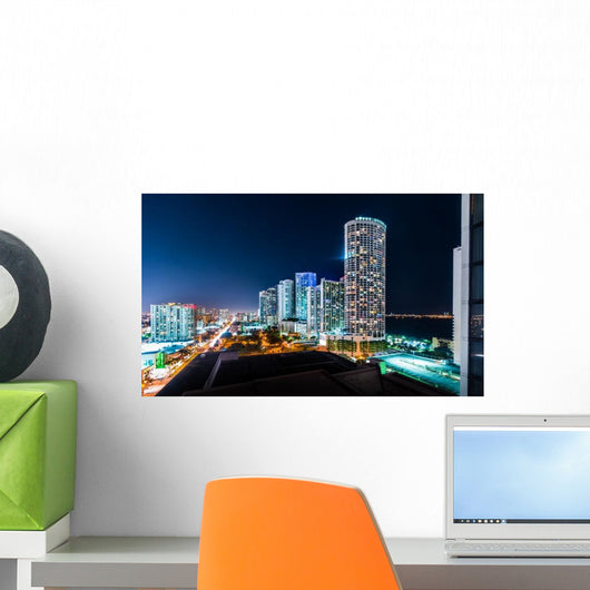 Illuminated City Night Miami Wall Decal
