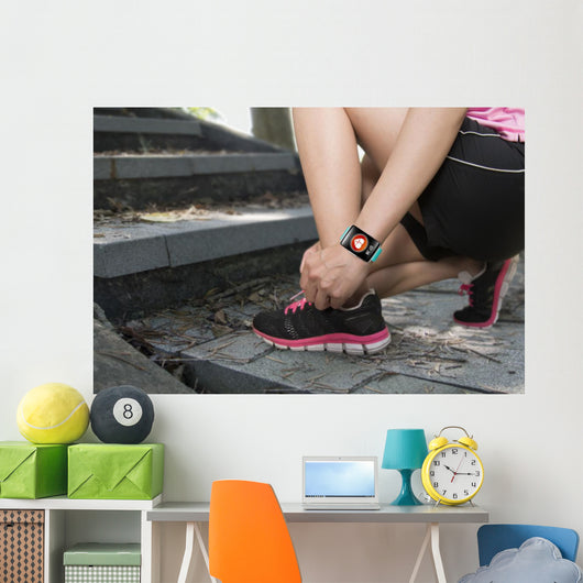Sport Woman Tying Shoelaces Wall Decal