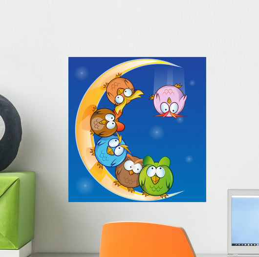 Owl Group Cartoon Moon Wall Decal