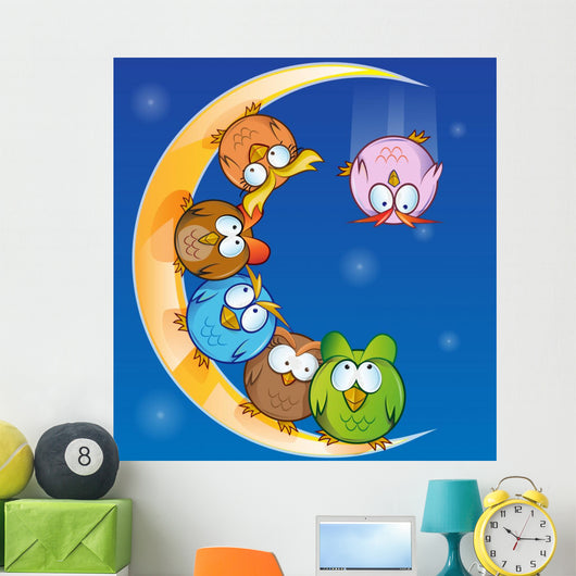 Owl Group Cartoon Moon Wall Decal