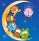 Owl Group Cartoon Moon Wall Decal