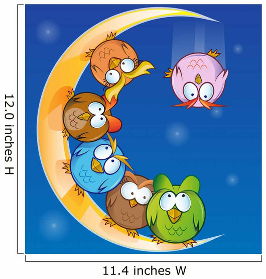 Owl Group Cartoon Moon Wall Decal