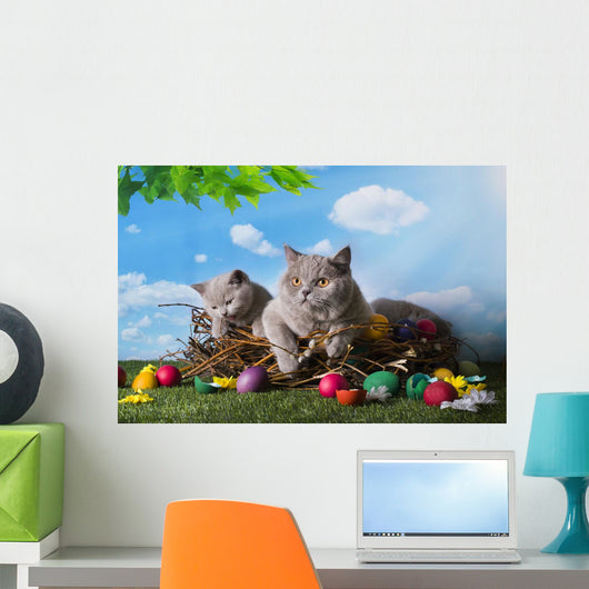 Easter Small Kittens Playing Wall Decal