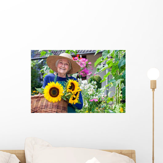 Happy Old Woman with Wall Decal