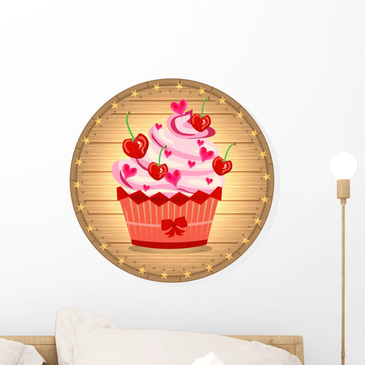 Wooden Sign with Cupcake Wall Decal