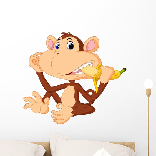 Illustration Funny Monkey Eat Wall Decal Design 2
