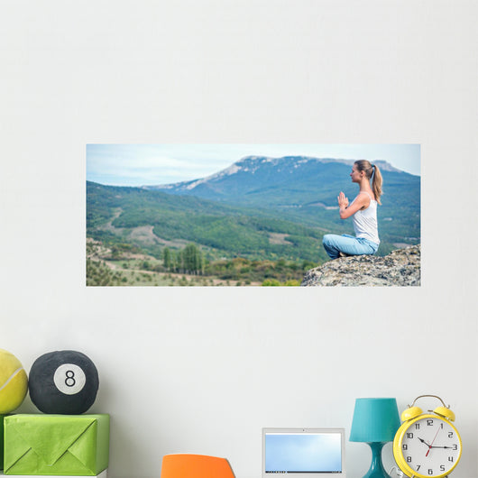Woman Meditate Mountains Wall Decal