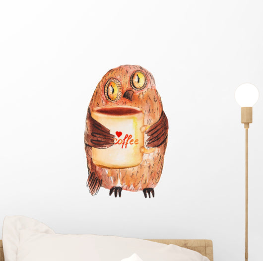Owl with Cup Coffee Wall Decal