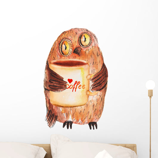Owl with Cup Coffee Wall Decal