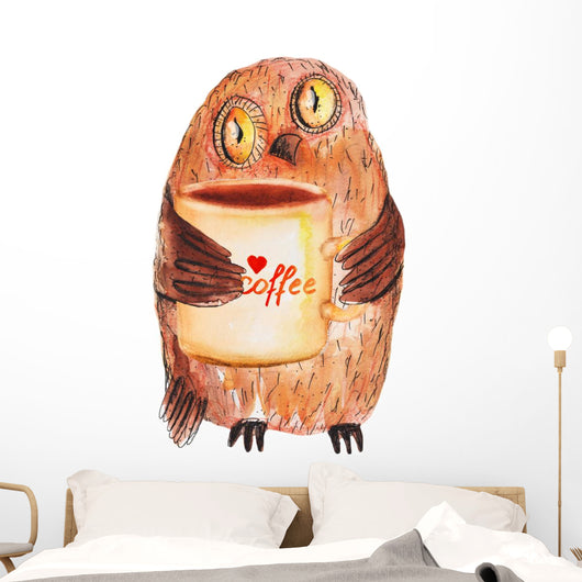 Owl with Cup Coffee Wall Decal