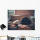 Tired Student Surrounded Books Wall Decal