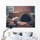 Tired Student Surrounded Books Wall Decal