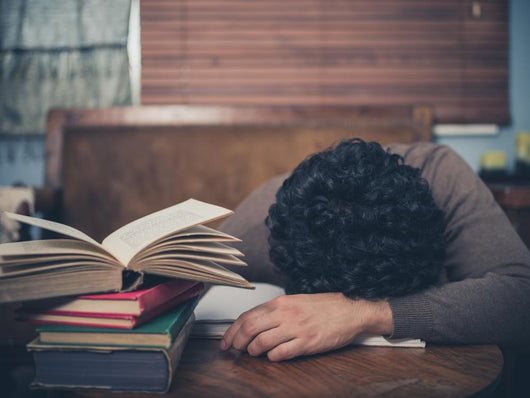 Tired Student Surrounded Books Wall Decal