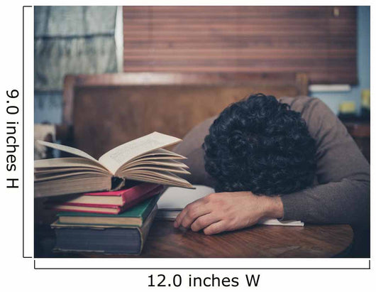 Tired Student Surrounded Books Wall Decal