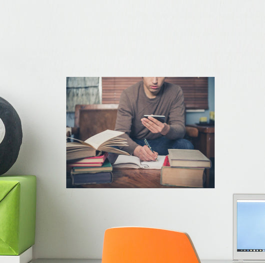 Man Studying and Using Wall Decal