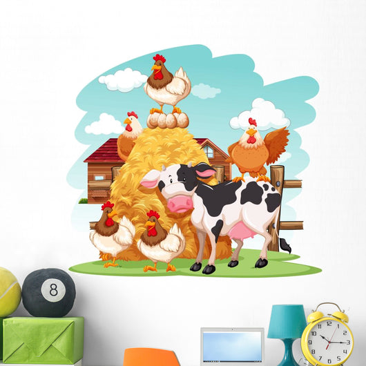 Barnyard Cow and Chickens Wall Decal