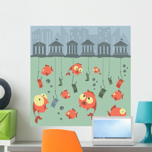 Cartoon Vector Concept Fishing Wall Decal Design 1