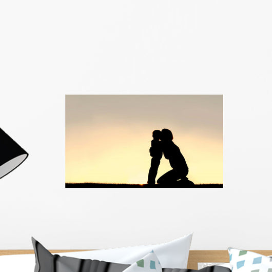 Silhouette Young Mother Hugging Wall Decal